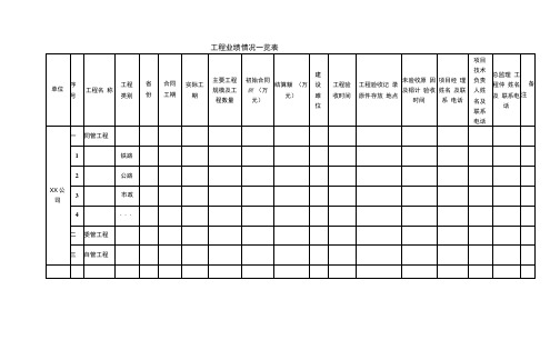 工程业绩情况一览表