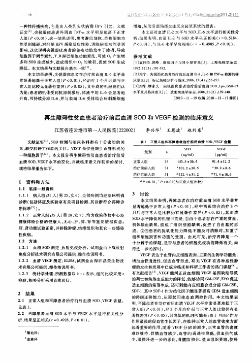 再生障碍性贫血患者治疗前后血清SOD和VEGF检测的临床意义