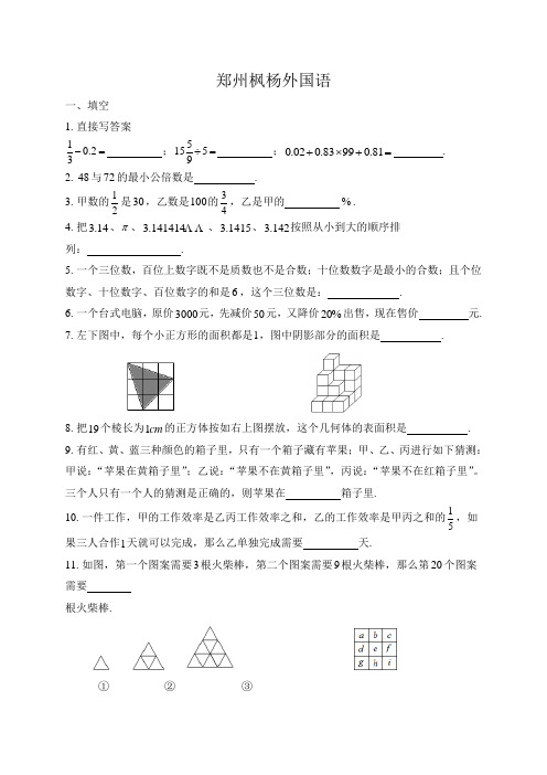 2013郑州各大名校小升初试卷