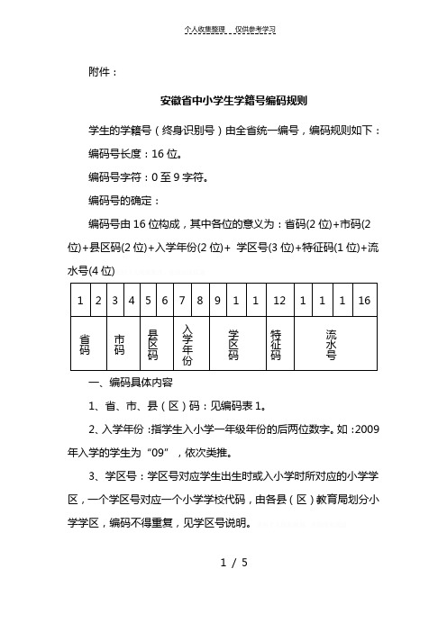 (精品)安徽省中小学生学籍号编码规则