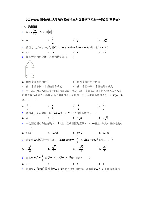 2020-2021西安郭杜大学城学校高中三年级数学下期末一模试卷(附答案)