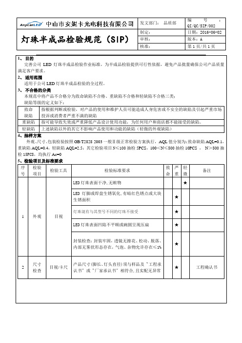 LED灯珠半成品检验标准