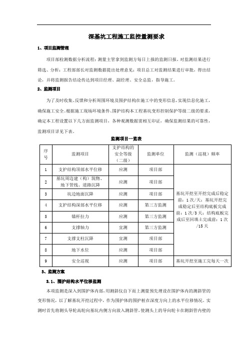 深基坑工程施工监控量测要求