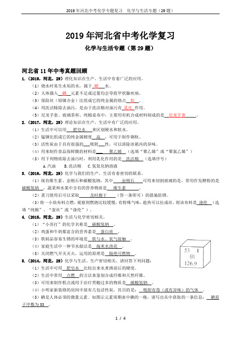 2019年河北中考化学专题复习  化学与生活专题(29题)