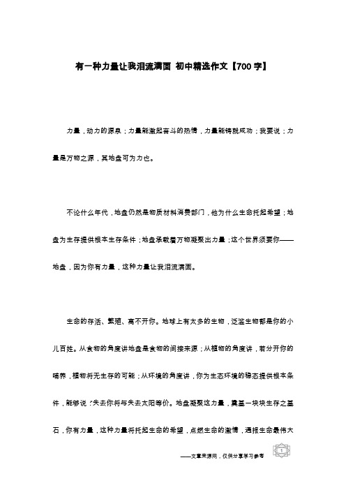 有一种力量让我泪流满面 初中精选作文【700字】