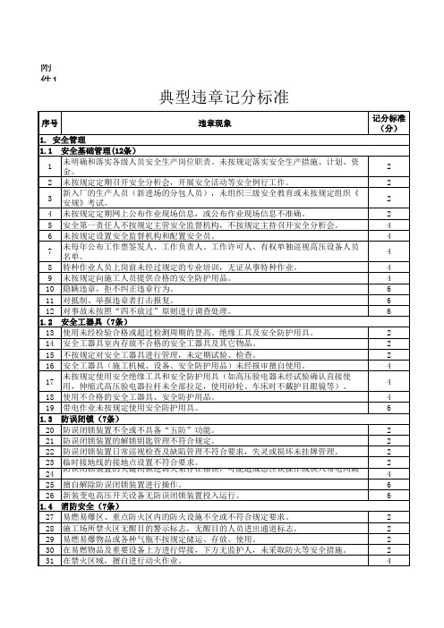 国家电网典型违章记分标准