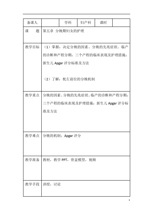 产褥期的管理、分娩期妇女的护理教案