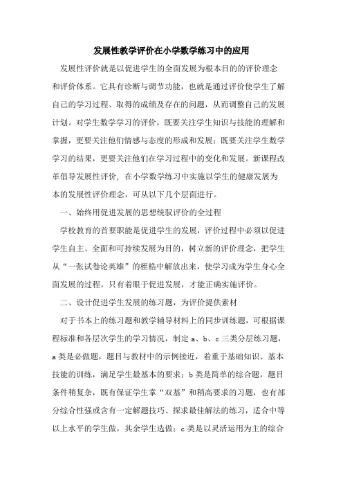 发展性教学评价在小学数学练习中应用论文