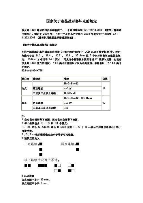 国家关于液晶显示器坏点的规定