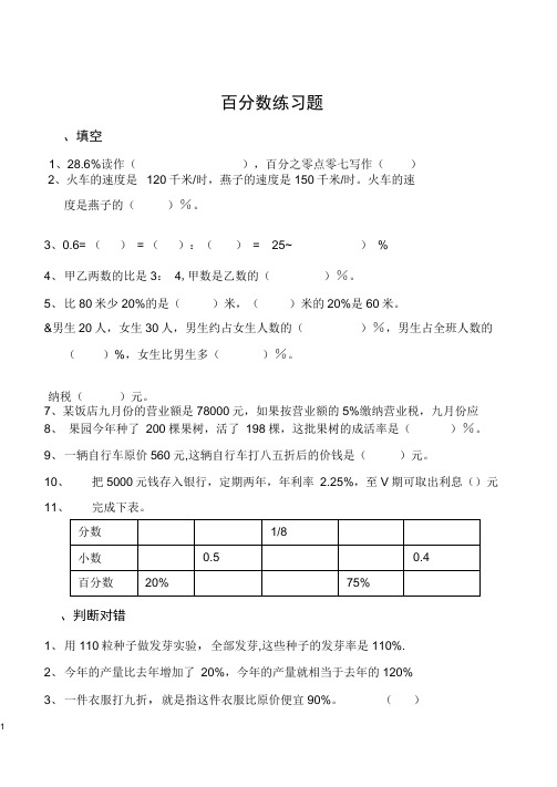 (完整word版)小学六年级数学百分数练习题