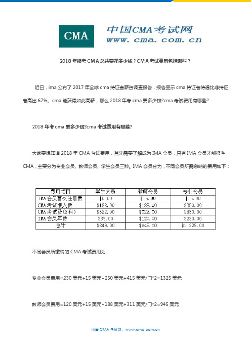 2018年报考CMA总共要花多少钱？CMA考试费用包括哪些？