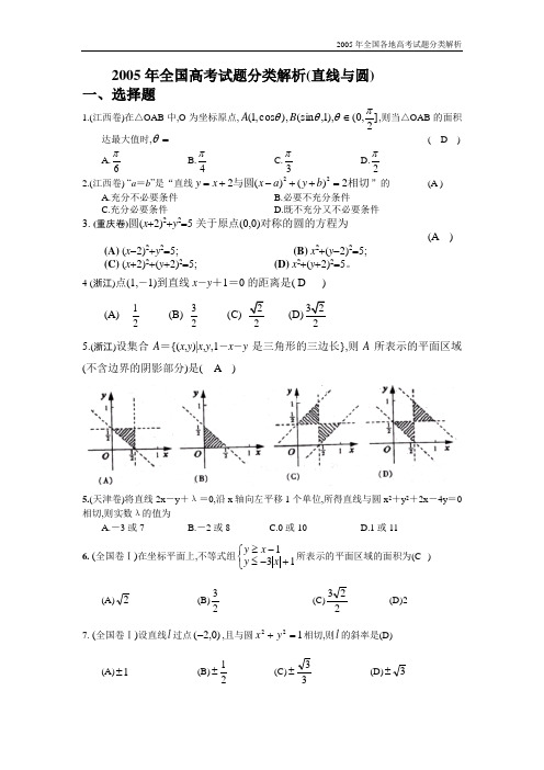 2005年全国各地高考试题分类解析2005年全国高考试题分类解析(直线与圆)