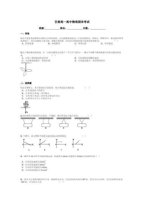 甘肃高一高中物理期末考试带答案解析
