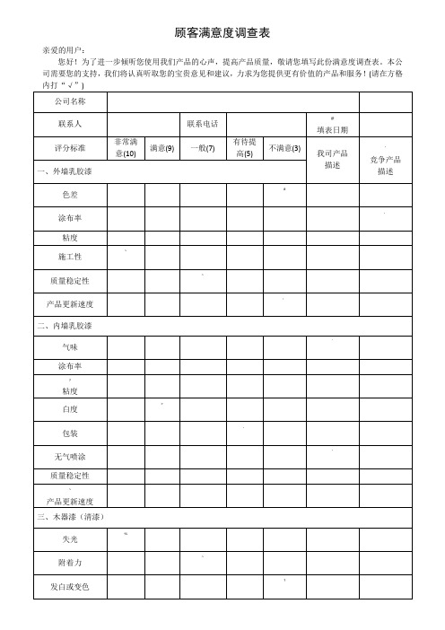 涂料顾客满意度调查表