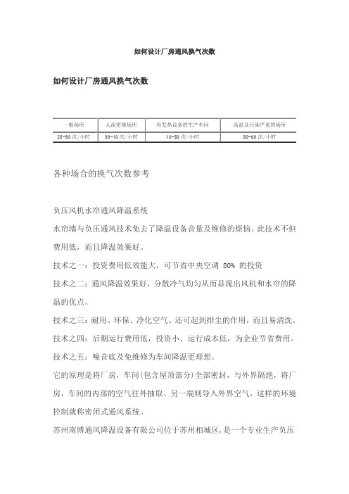 如何设计厂房通风换气次数