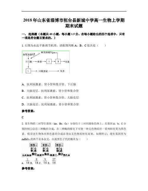 2018年山东省淄博市桓台县新城中学高一生物上学期期末试题