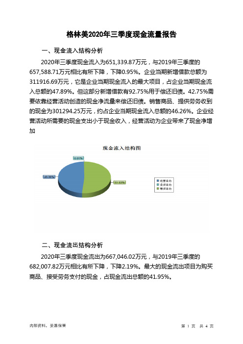 格林美2020年三季度现金流量报告