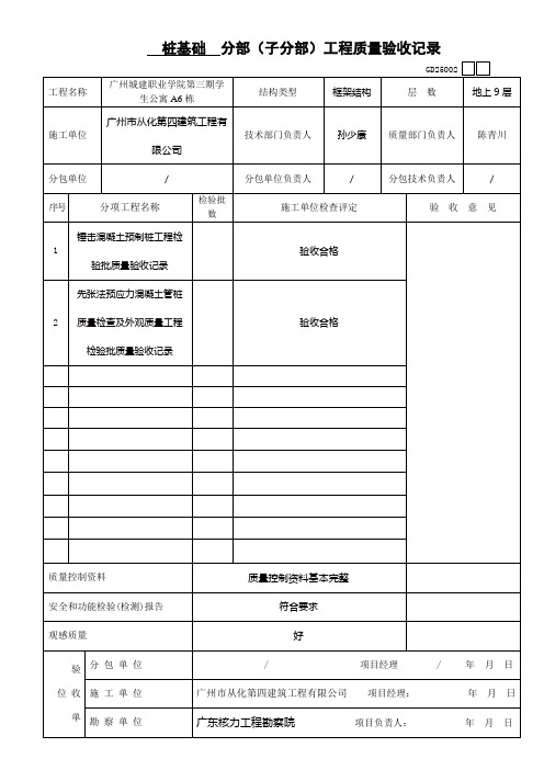 桩基础子分部工程质量验收记录