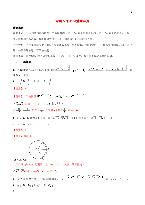 人教版2019年高考数学艺术生百日冲刺专题05平面向量测试题20190307365