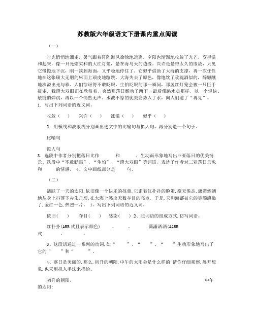 苏教版六年级语文下册课内重点阅读