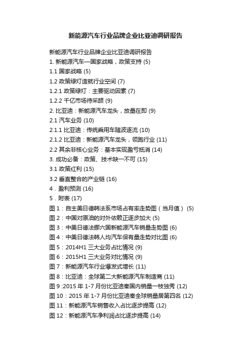 新能源汽车行业品牌企业比亚迪调研报告