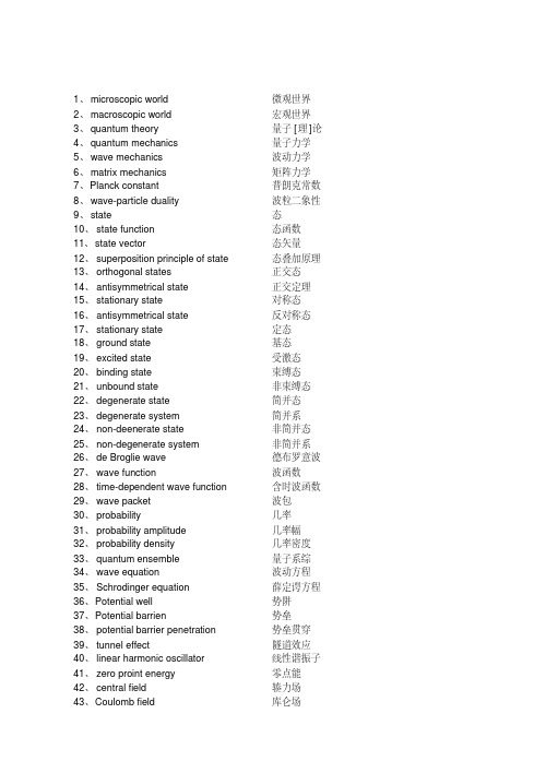 (完整版)量子力学英语词汇