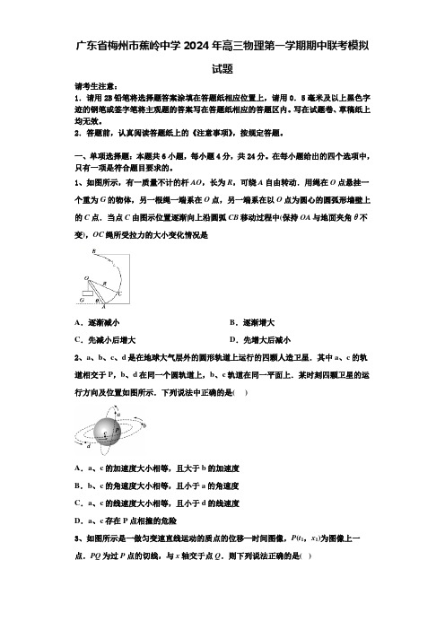 广东省梅州市蕉岭中学2024年高三物理第一学期期中联考模拟试题含解析