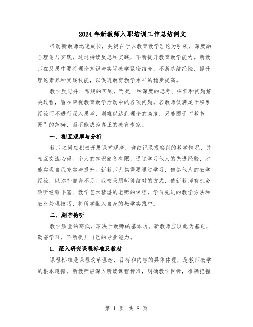 2024年新教师入职培训工作总结例文（六篇）