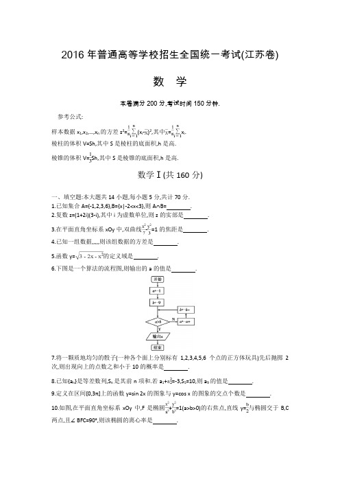 江苏高考卷 文科数学 (原题+解析)