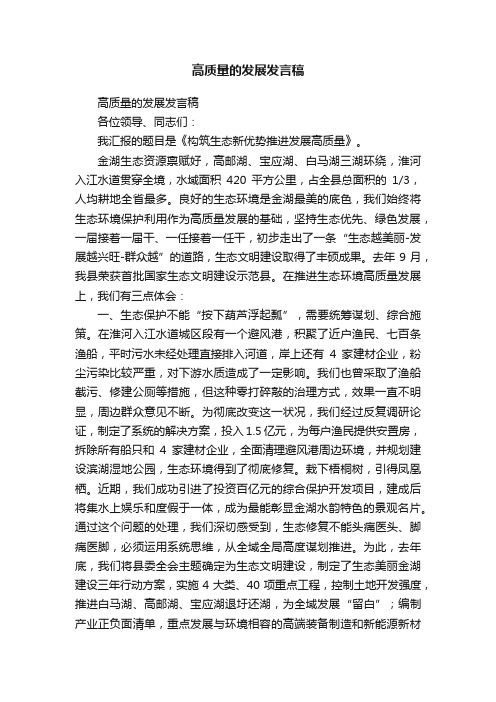 高质量的发展发言稿