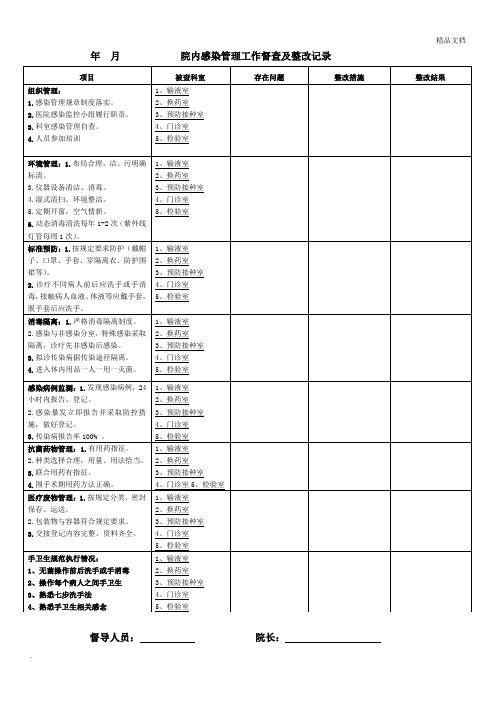 医院感染督导检查记录表