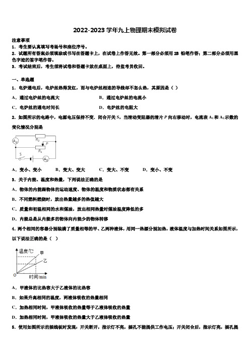 2022-2023学年江苏省苏州市市辖区物理九年级第一学期期末统考试题含解析