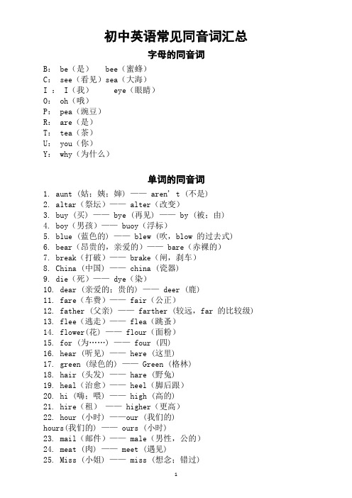 初中英语常见同音词汇总