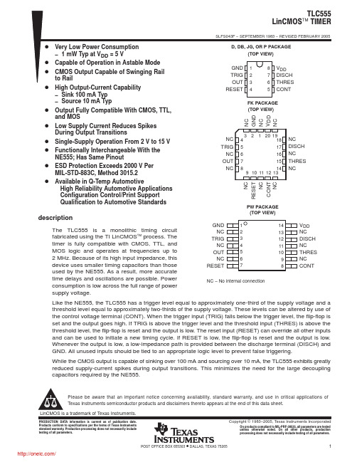 TLC555CDR;TLC555CPSR;TLC555IDR;TLC555QDR;TLC555CP;中文规格书,Datasheet资料