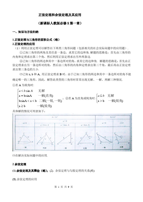 正弦定理和余弦定理及其应用