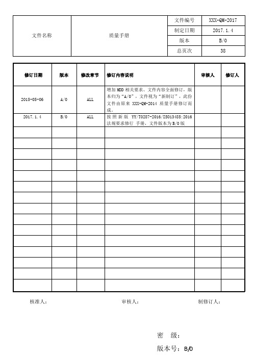 (2016版ISO13485)质量手册-生产企业