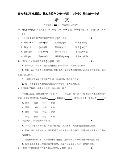 云南省红河州中考语文试卷