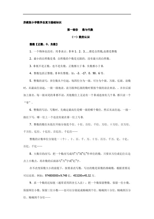 苏教版小学数学总复习基础知识