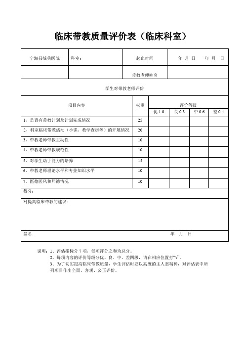 临床带教质量评价表