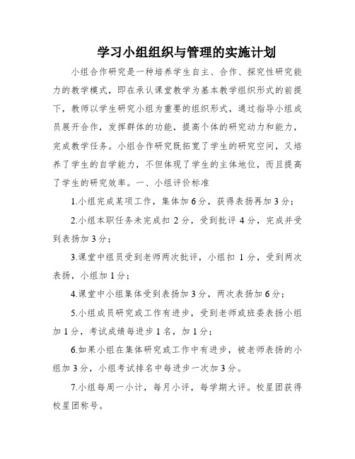 学习小组组织与管理的实施计划