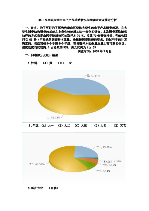 大学生电子产品消费状况问卷调查表及统计分析