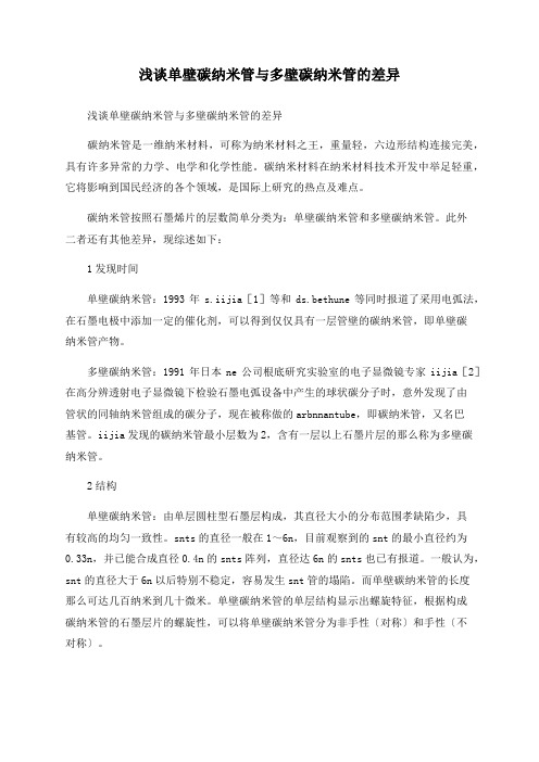 浅谈单壁碳纳米管与多壁碳纳米管的差异