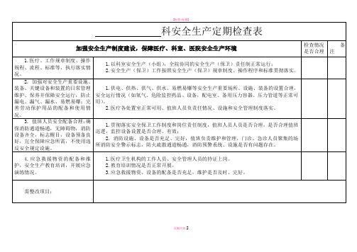 医院科室安全生产检查表