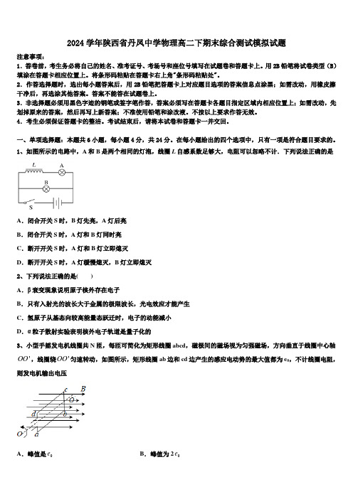 2024学年陕西省丹凤中学物理高二下期末综合测试模拟试题(含解析)