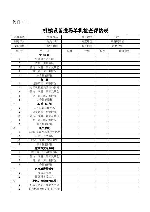 机械设备进场单机检查评估表