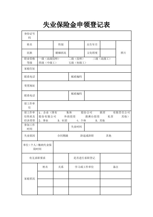 广州失业保险金申领登记表