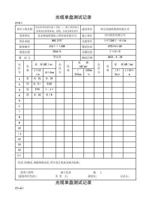 光缆单盘测试记录(改)