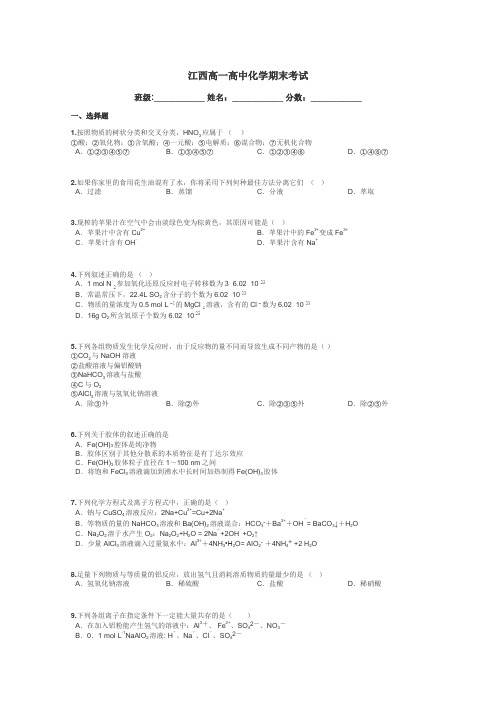 江西高一高中化学期末考试带答案解析
