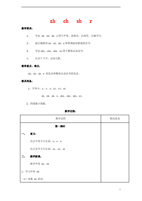 人教部编版一年级语文上册汉语拼音《zh ch sh r》教案教学设计优秀公开课 (26)