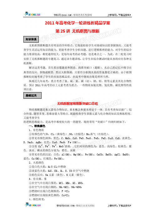 【独家】2011年高考化学一轮讲练析精品学案第25讲 无机框图与推断